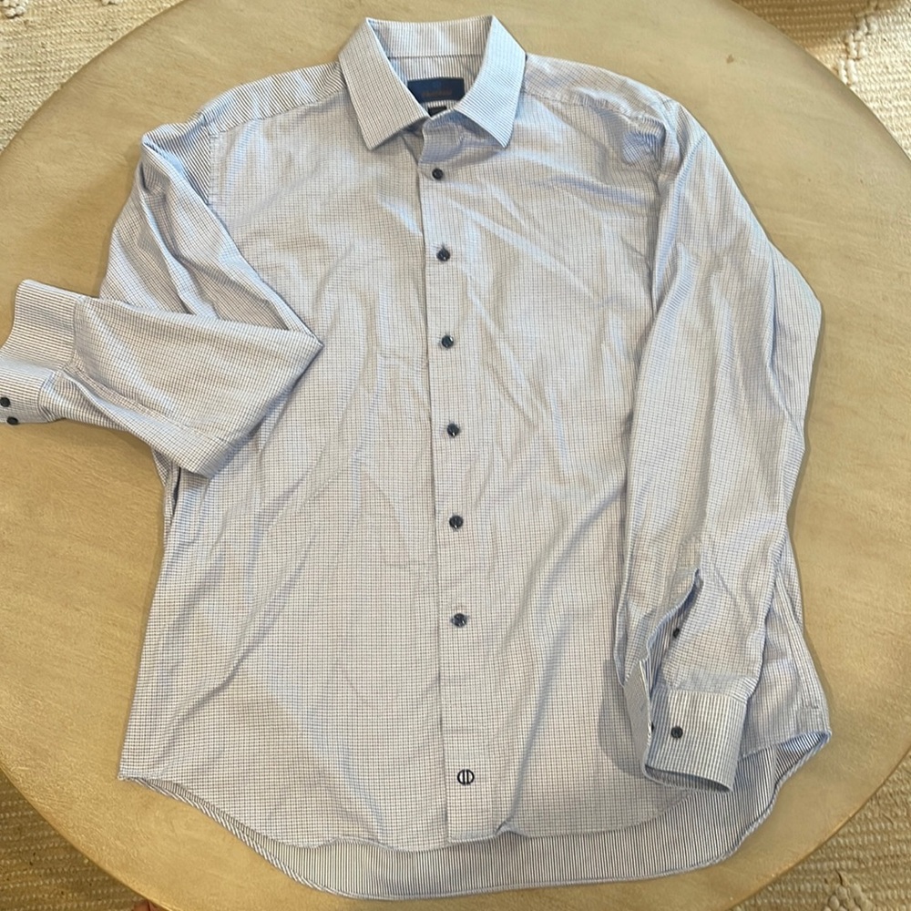 David Donahue Light Blue Micro-Check Button-Down Shirt